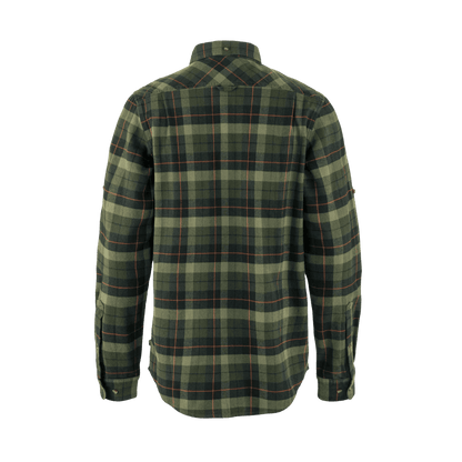 FJALLRAVEN MEN'S SINGI HEAVY FLANNEL SHIRT - BLACK/DEEP FOREST - BACK VIEW