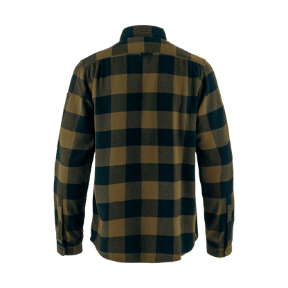 FJALLRAVEN MEN'S ÖVIK HEAVY FLANNEL SHIRT - WOOD BROWN/DARK NAVY - BACK VIEW