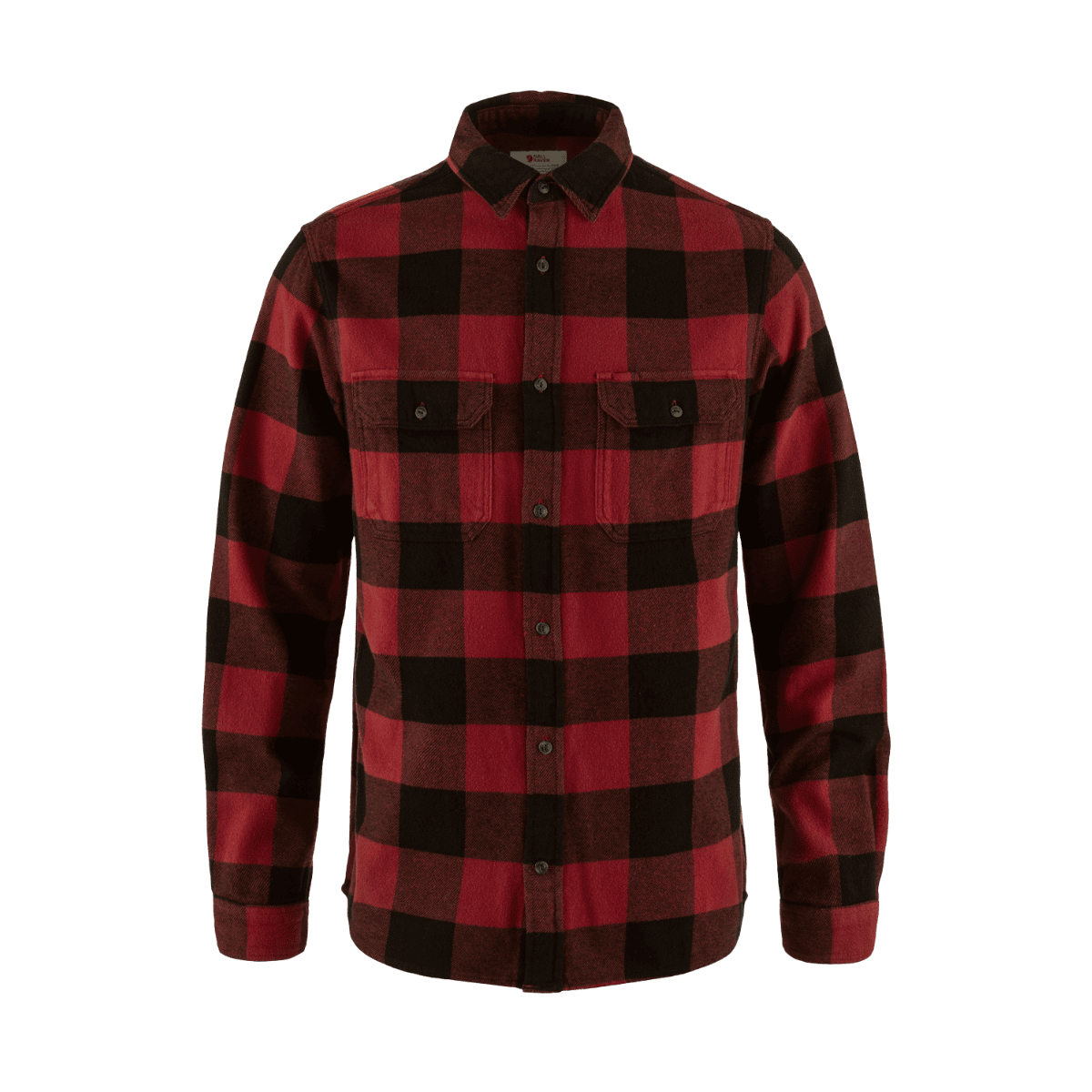 FJALLRAVEN MEN'S ÖVIK HEAVY FLANNEL SHIRT - RED/BLACK - FRONT VIEW