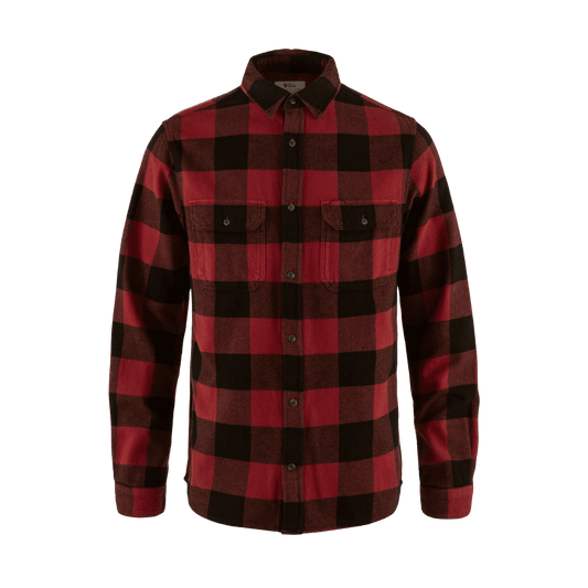 FJALLRAVEN MEN'S ÖVIK HEAVY FLANNEL SHIRT - RED/BLACK - FRONT VIEW