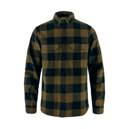 FJALLRAVEN MEN'S ÖVIK HEAVY FLANNEL SHIRT - WOOD BROWN/DARK NAVY - FRONT VIEW