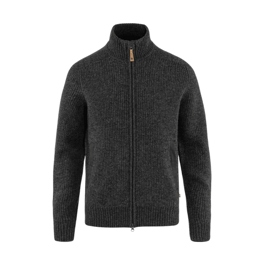 FJALLRAVEN MEN'S ÖVIK ZIP CARDIGAN KNIT SWEATER - DARK GREY - FRONT