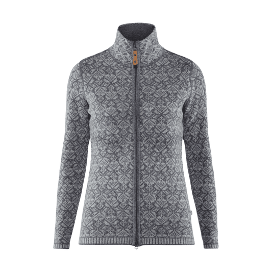 FJALLRAVEN WOMEN'S SNOW CARDIGAN - GREY - FRONT VIEW