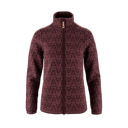 FJALLRAVEN WOMEN'S SNOW CARDIGAN - PORT - FRONT VIEW