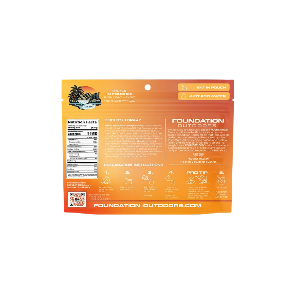 FOUNDATION OUTDOORS BISCUITS AND SAUSAGE GRAVY MEAL INGREDIENTS