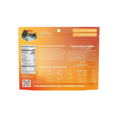 FOUNDATION OUTDOORS CHICKEN PASTA PRIMAVERA MEAL INGREDIENTS