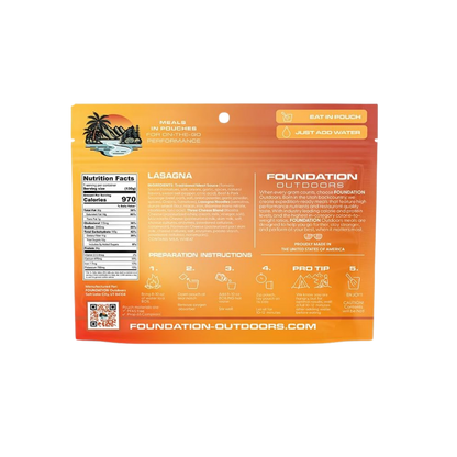 FOUNDATION OUTDOORS LASAGNA MEAL INGREDIENTS
