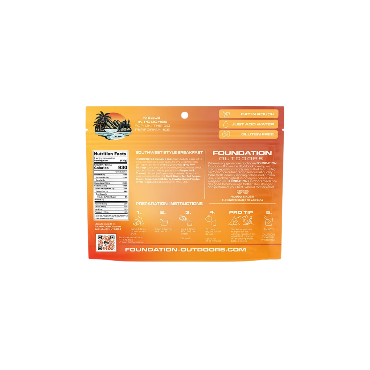 FOUNDATION OUTDOORS SOUTHWEST STYLE BRKFST MEAL INGREDIENTS