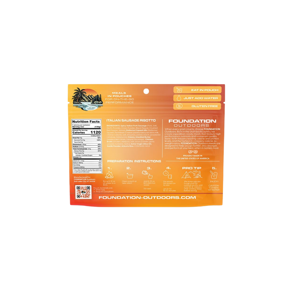 FOUNDATION OUTDOORS SPICY SAUSAGE RISOTTO MEAL INGREDIENTS