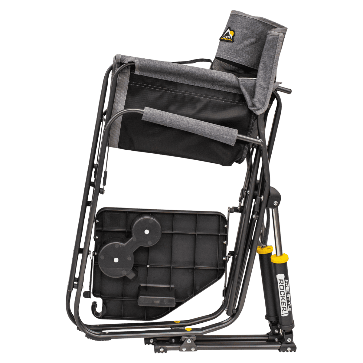 GCI OUTDOOR FREESTYLE ROCKER™ WITH SIDE TABLE - HEATHERED PWTER - FOLDED SIDE VIEW