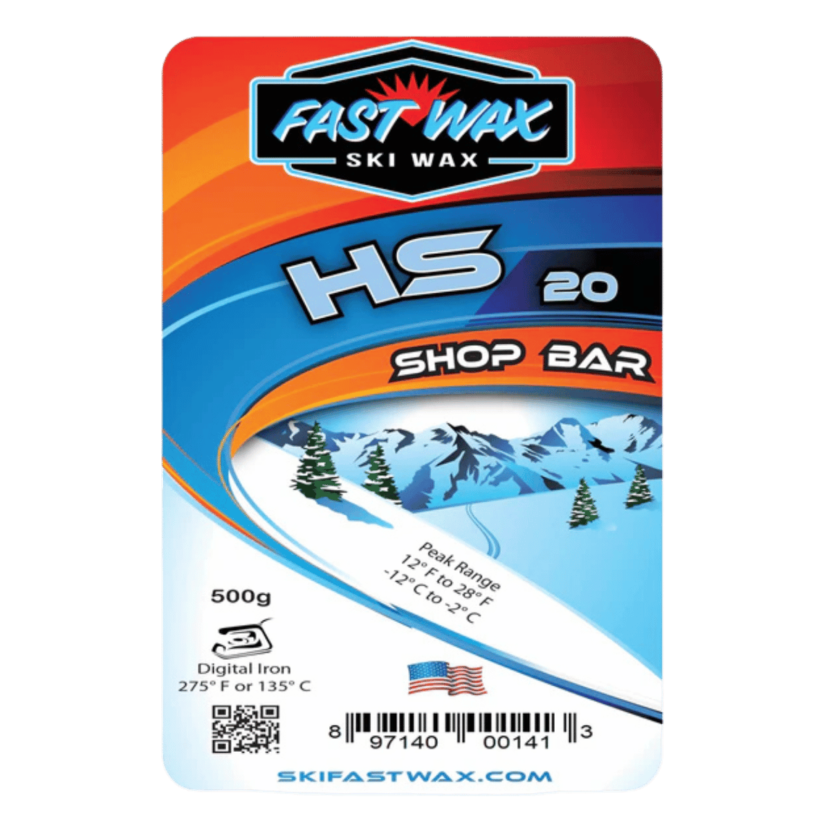 FAST WAX HS 20 SPORT WAX SHOP BAR 500G - BLUE - FRONT/PACKAGING VIEW