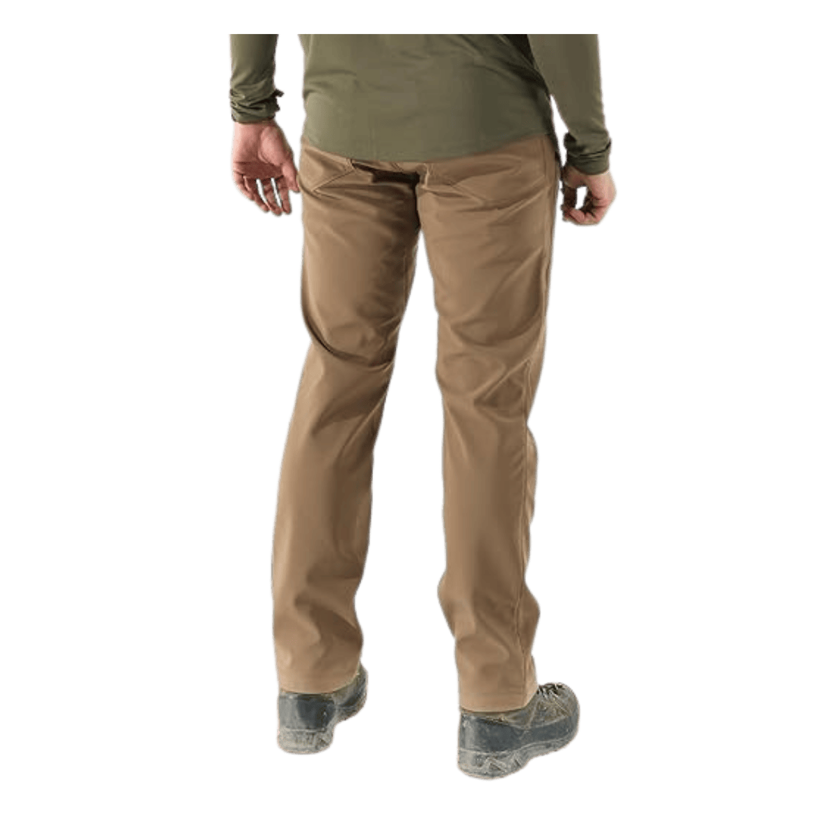 FIRST LITE MEN'S 308 PANT - DRY EARTH - BACK VIEW (IN USE)