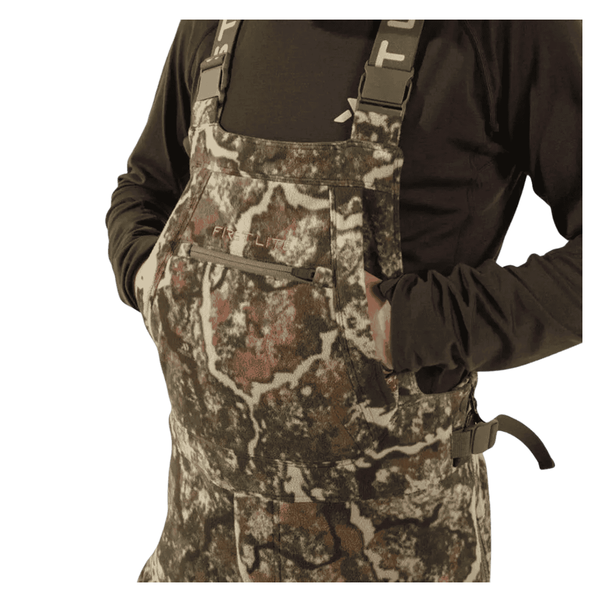 FIRST LITE MEN'S PHASE BIB - SPECTER - CLOSER FRONT VIEW