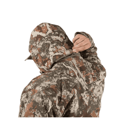 FIRST LITE MEN'S THERMIC INSULATED JACKET - SPECTER - CLOSER BACK VIEW (IN USE)