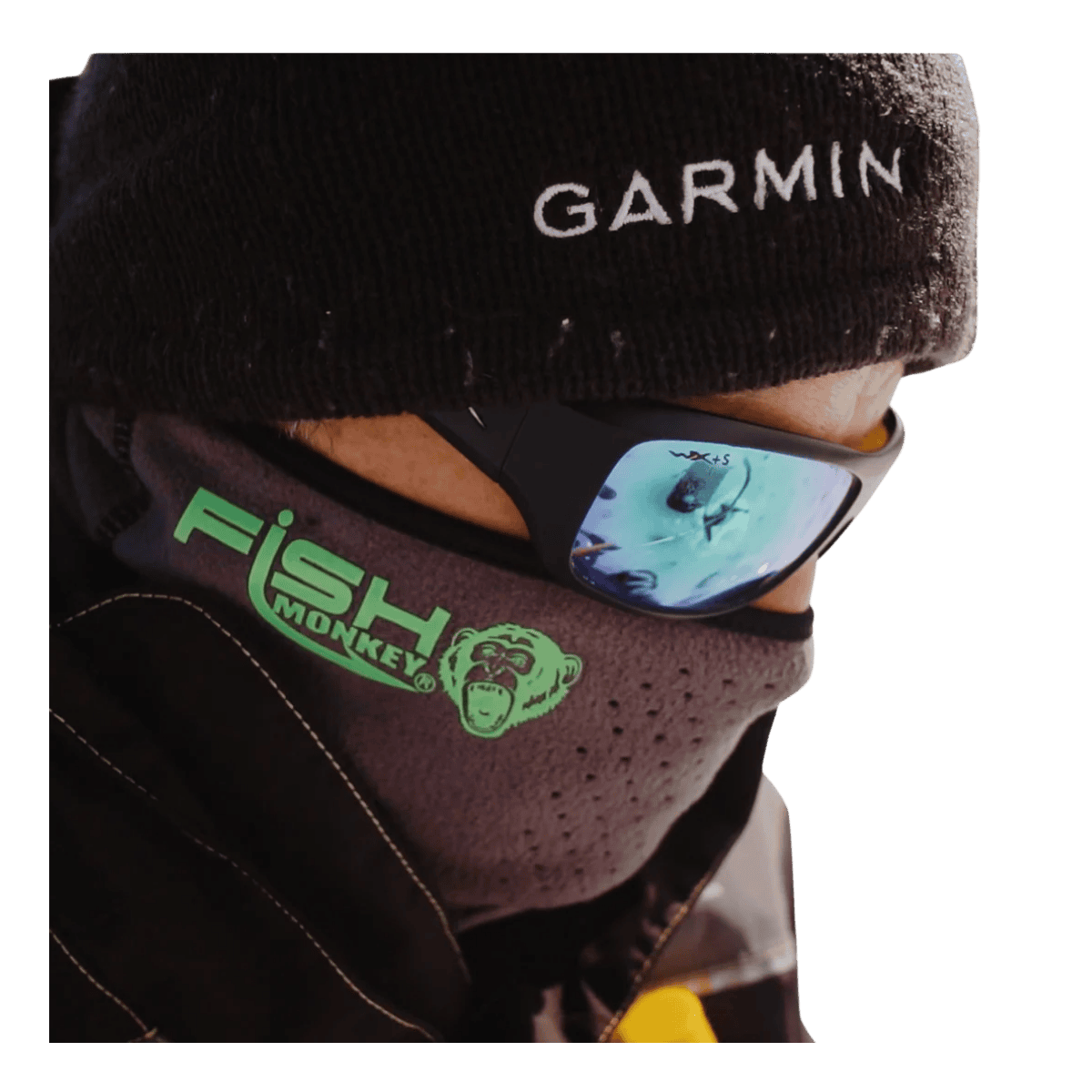 FISH MONKEY BALACLAVA YETI FLEECE - BLACK - IN USE