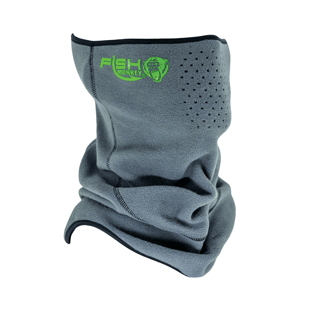 FISH MONKEY YETI FLEECE FACE GUARD - GREY/GREEN - FRONT VIEW