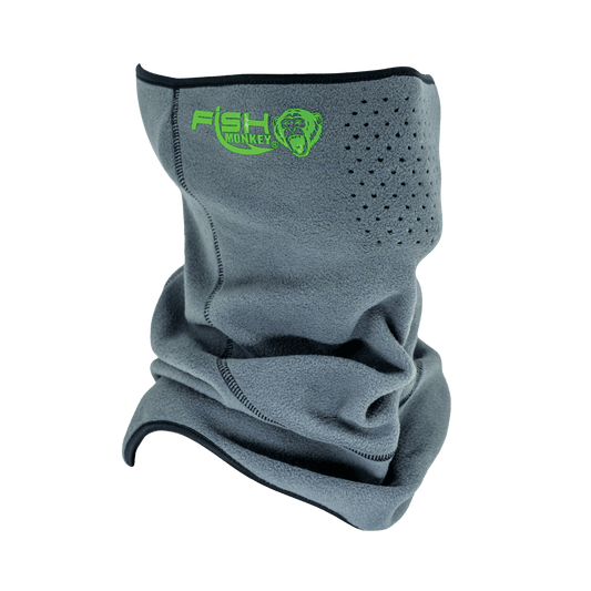 FISH MONKEY YETI FLEECE FACE GUARD - GREY/GREEN - FRONT VIEW