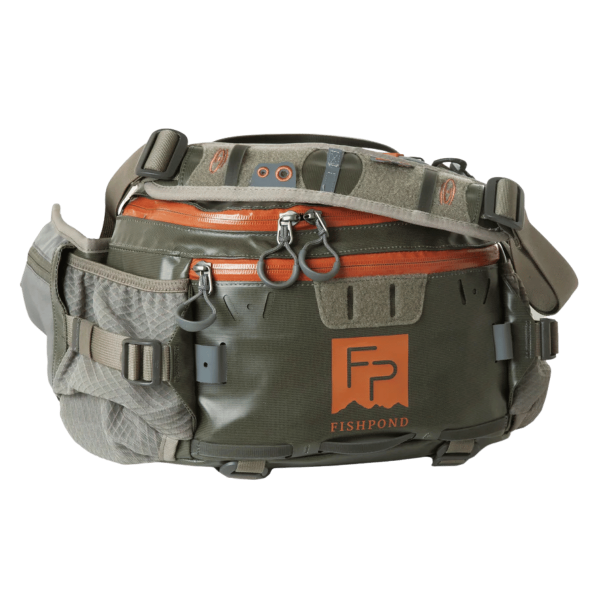 FISHPOND STORMSHADOW LUMBAR PACK GREEN FRONT RIDE VIEW