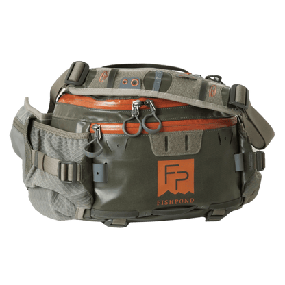 FISHPOND STORMSHADOW LUMBAR PACK GREEN FRONT RIDE VIEW