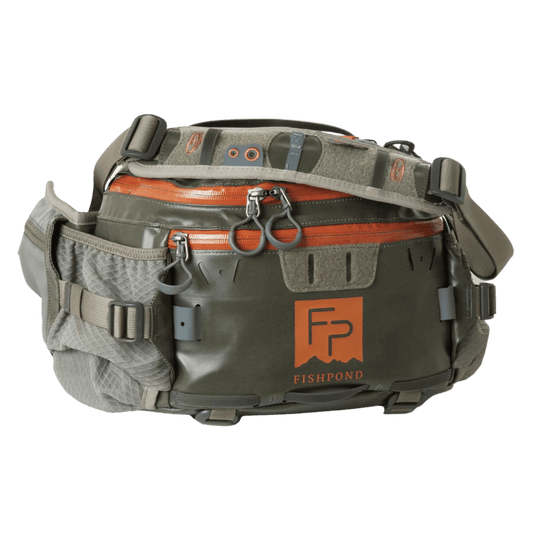 FISHPOND STORMSHADOW LUMBAR PACK GREEN FRONT RIDE VIEW