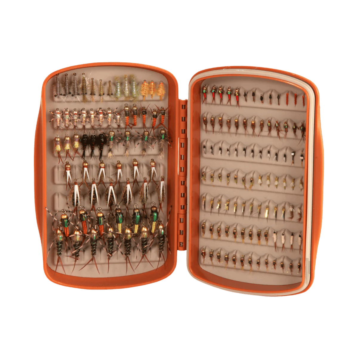 FISHPOND TACKY PESCADOR FLY BOX SMALL BURNT ORANGE WITH JIGS AND BAITS
