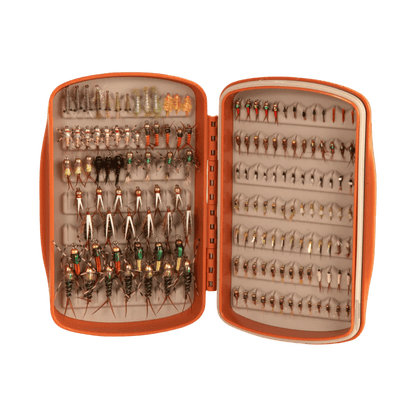 FISHPOND TACKY PESCADOR FLY BOX SMALL BURNT ORANGE WITH JIGS AND BAITS