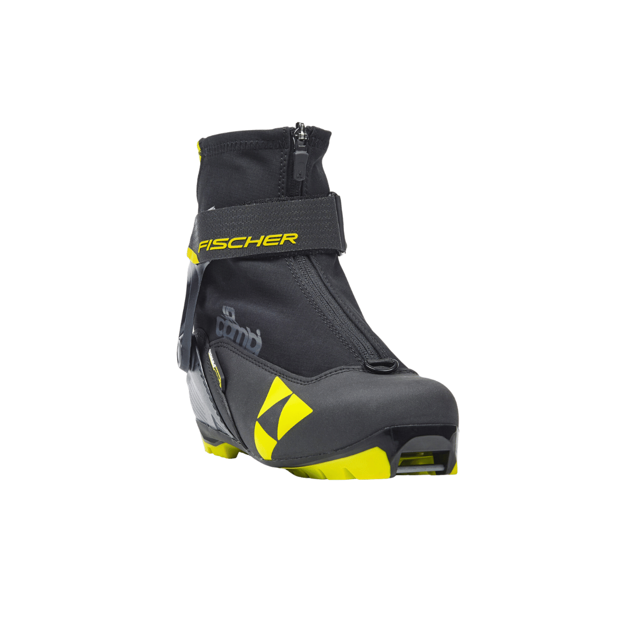 FISCHER SKIS JUNIOR COMBI BOOT 22/23 - BLACK/YELLOW - FRONT VIEW