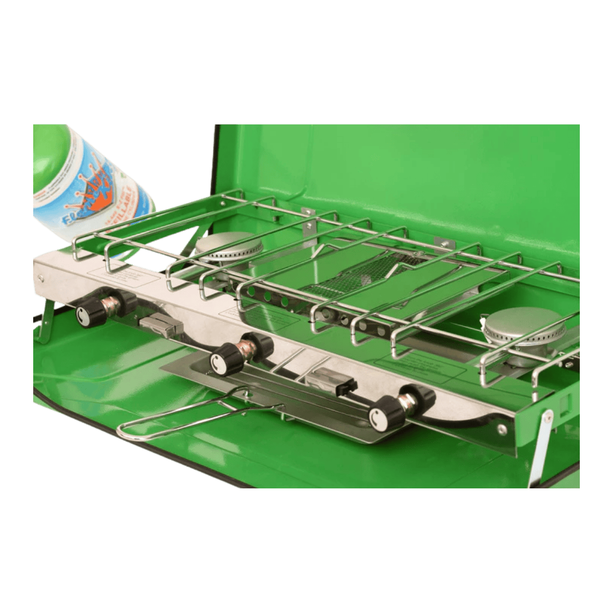 FLAME KING CAMPING STOVE WITH TOAST TRAY - CLOSER VIEW