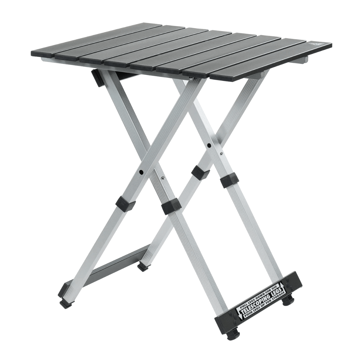 GCI OUTDOOR COMPACT CAMP TABLE 20™ - BLACK CHROME - SIDE VIEW