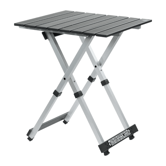 GCI OUTDOOR COMPACT CAMP TABLE 20™ - BLACK CHROME - SIDE VIEW