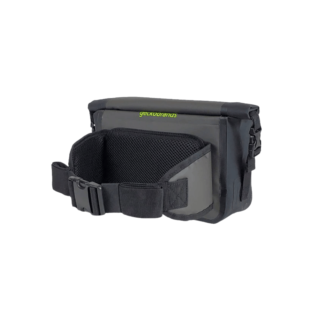 GECKO BRANDS WATERPROOF TARPAULIN DRY BAG WAIST PACK - BLACK/NEON GREEN - BACK VIEW