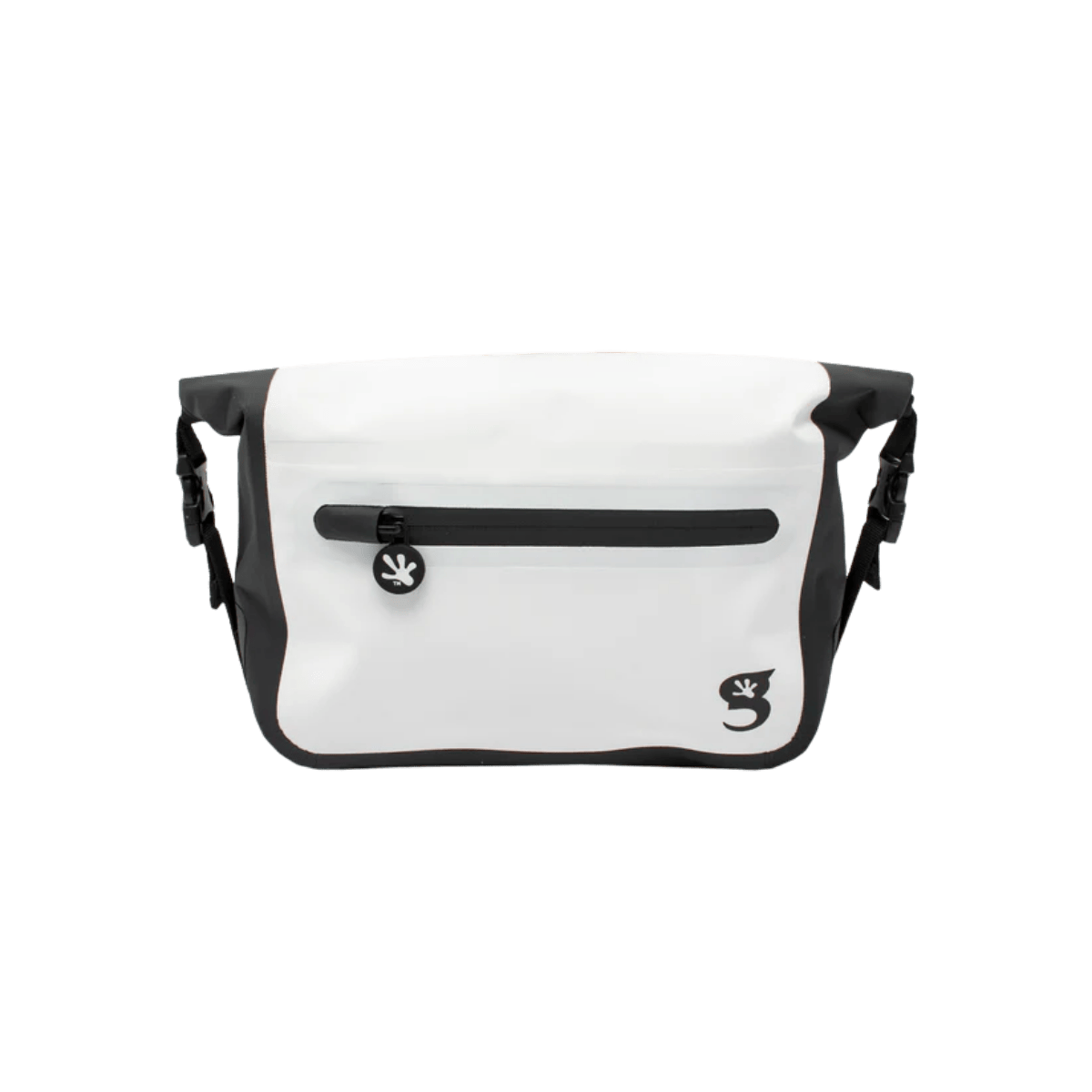 GECKO BRANDS WATERPROOF TARPAULIN DRY BAG WAIST PACK - WHITE/BLACK  - FRONT VIEW
