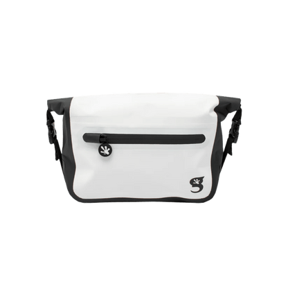 GECKO BRANDS WATERPROOF TARPAULIN DRY BAG WAIST PACK - WHITE/BLACK  - FRONT VIEW