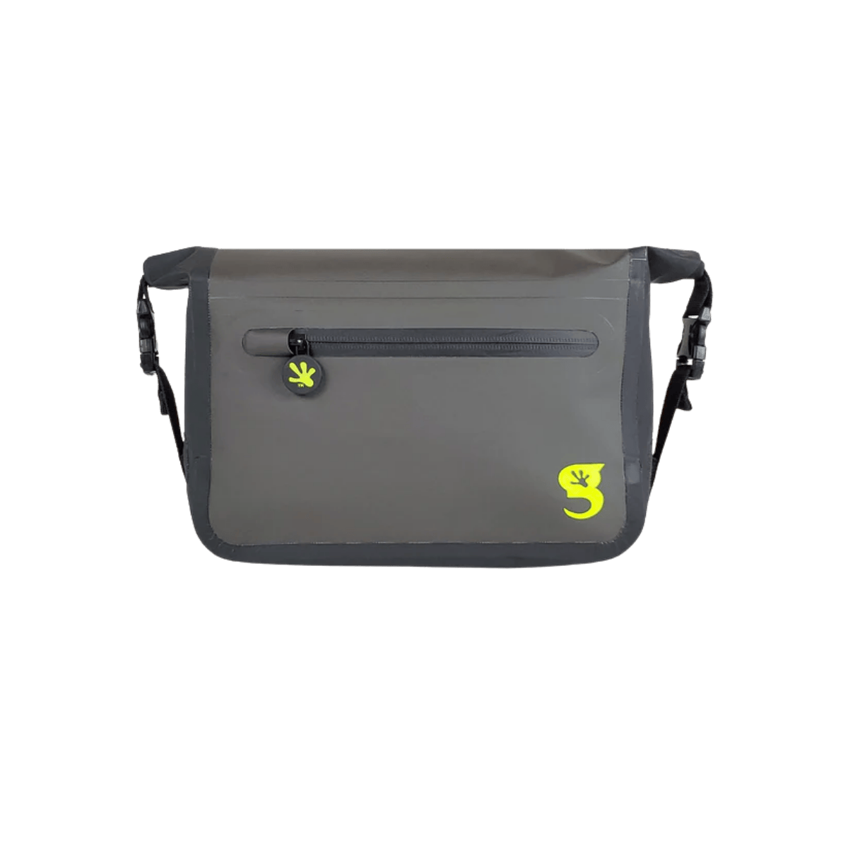 GECKO BRANDS WATERPROOF TARPAULIN DRY BAG WAIST PACK - BLACK/NEON GREEN - FRONT VIEW