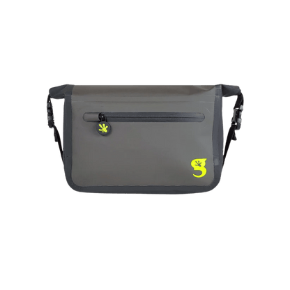GECKO BRANDS WATERPROOF TARPAULIN DRY BAG WAIST PACK - BLACK/NEON GREEN - FRONT VIEW