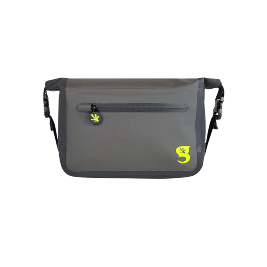 GECKO BRANDS WATERPROOF TARPAULIN DRY BAG WAIST PACK - BLACK/NEON GREEN - FRONT VIEW