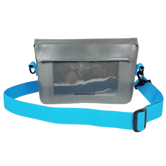 GECKOBRANDS OPTIXTREME WATERPROOF PHONE TOTE - GREY/BLUE_FRONT VIEW