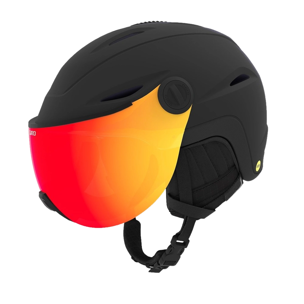 GIRO ADULT VUE MIPS VIVID SNOW HELMET - MATTE BLACK/VIVID HELMET_FRONT SIDE ANGLE