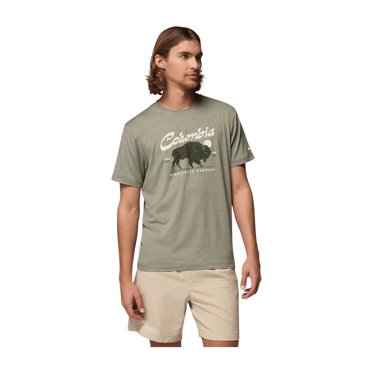 COLUMBIA MEN'S PARSONS POINT SS GRAPHIC TEE - STONE GREEN HEATHER
