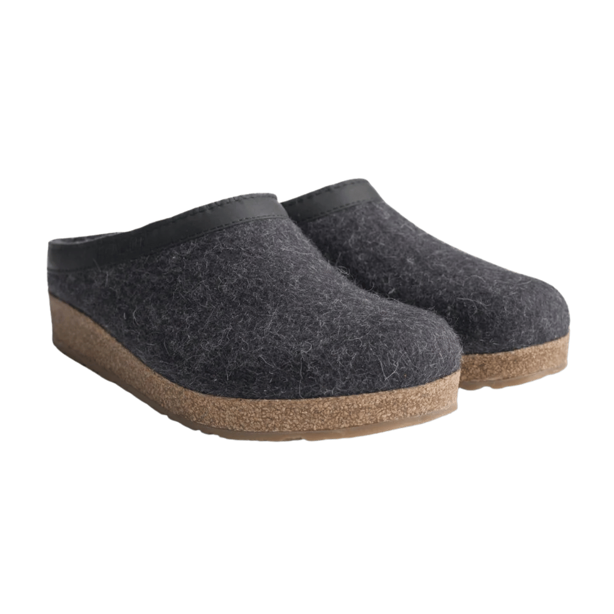 HAFLINGER MEN'S GZL LEATHER TRIMMED WOOL CLOGS - CHARCOAL - FRONT VIEW