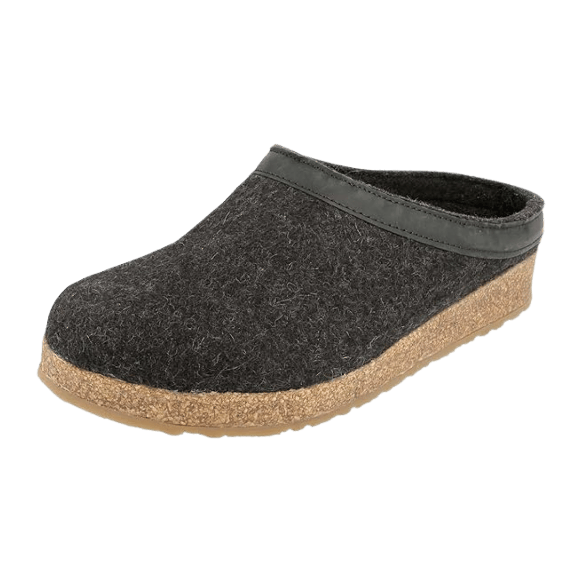 HAFLINGER MEN'S GZL LEATHER TRIMMED WOOL CLOGS - CHARCOAL - SIDE VIEW