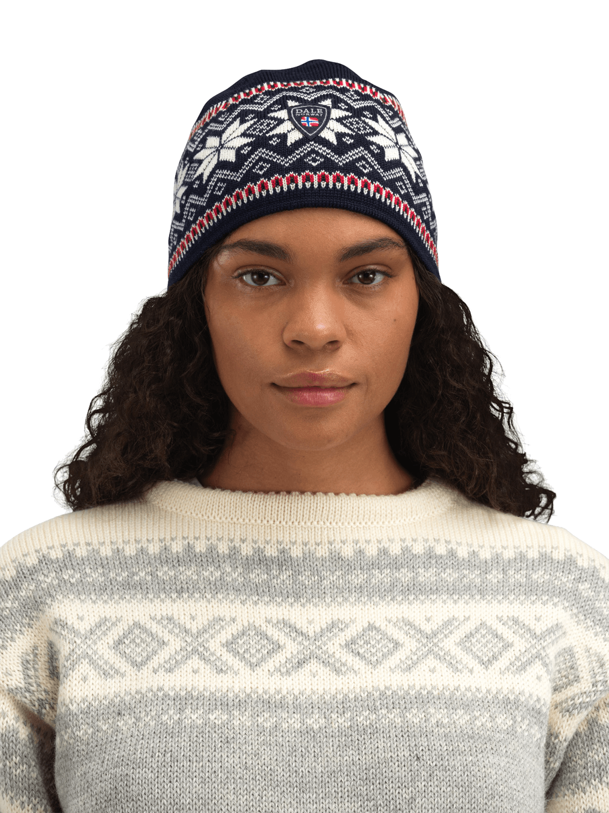 DALE OF NORWAY GARMISCH HAT - OFFWHITE RED woman model
