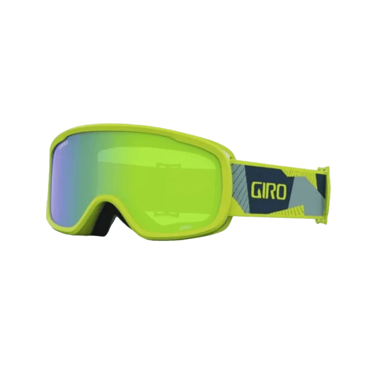 Green ski goggles with 'Giro' branding on a black background