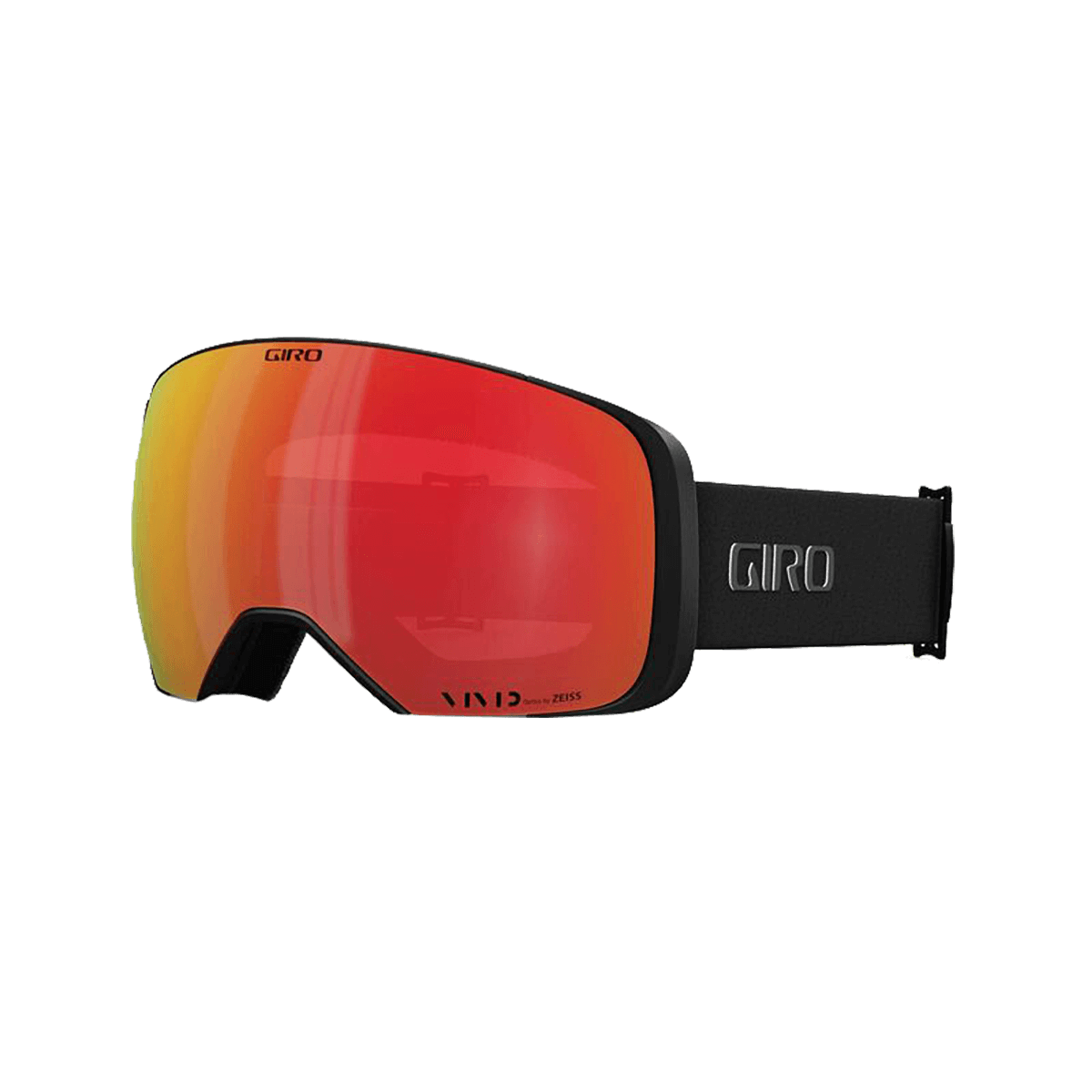 Giro ski goggles with red lens on a black background