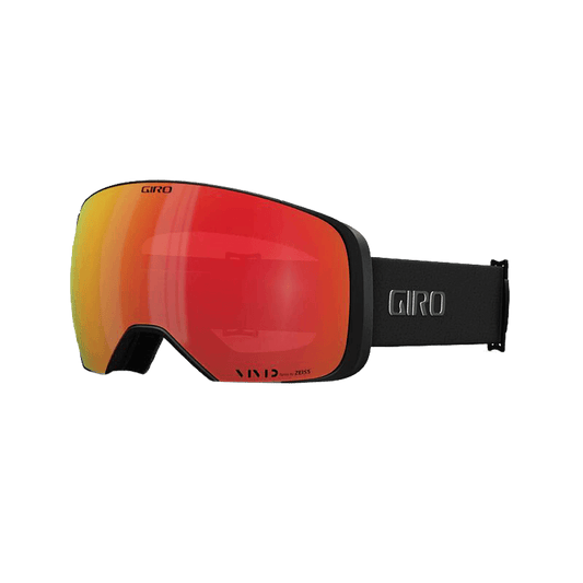 Giro ski goggles with red lens on a black background