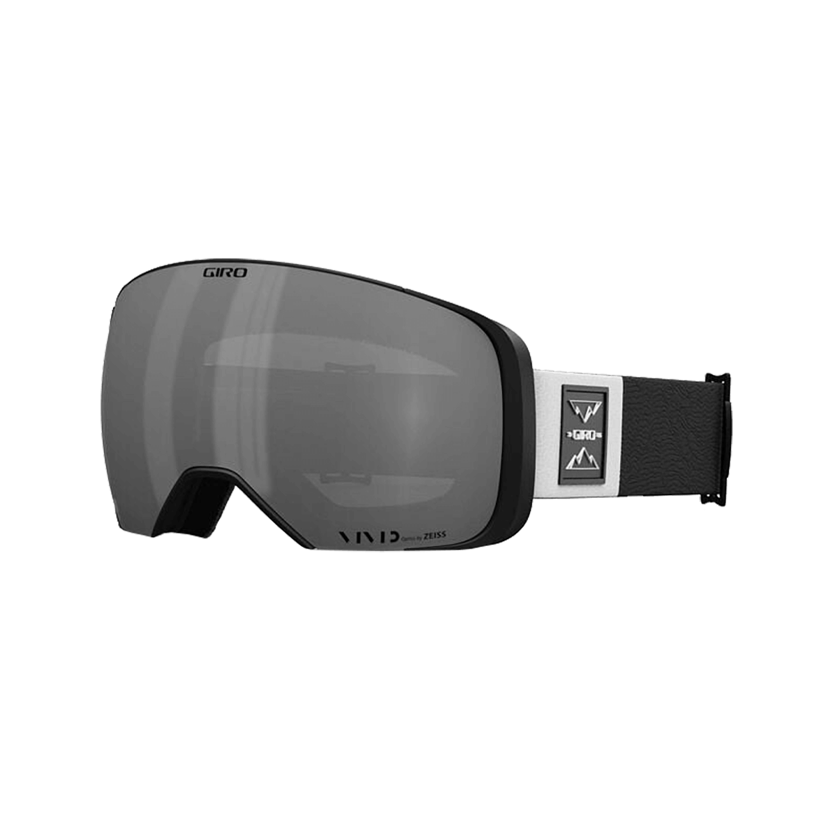 Black ski goggles with a visible brand logo on a white background