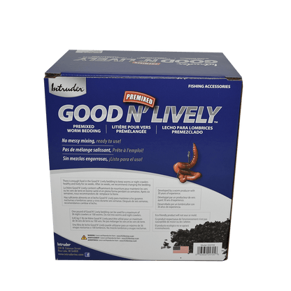 GOOD N' LIVELY PREMIXED WORM BEDDING IN A BAG - 10 LB. back side of box