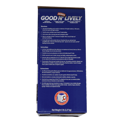 GOOD N' LIVELY PREMIXED WORM BEDDING IN A BAG - 5 LB. side of box