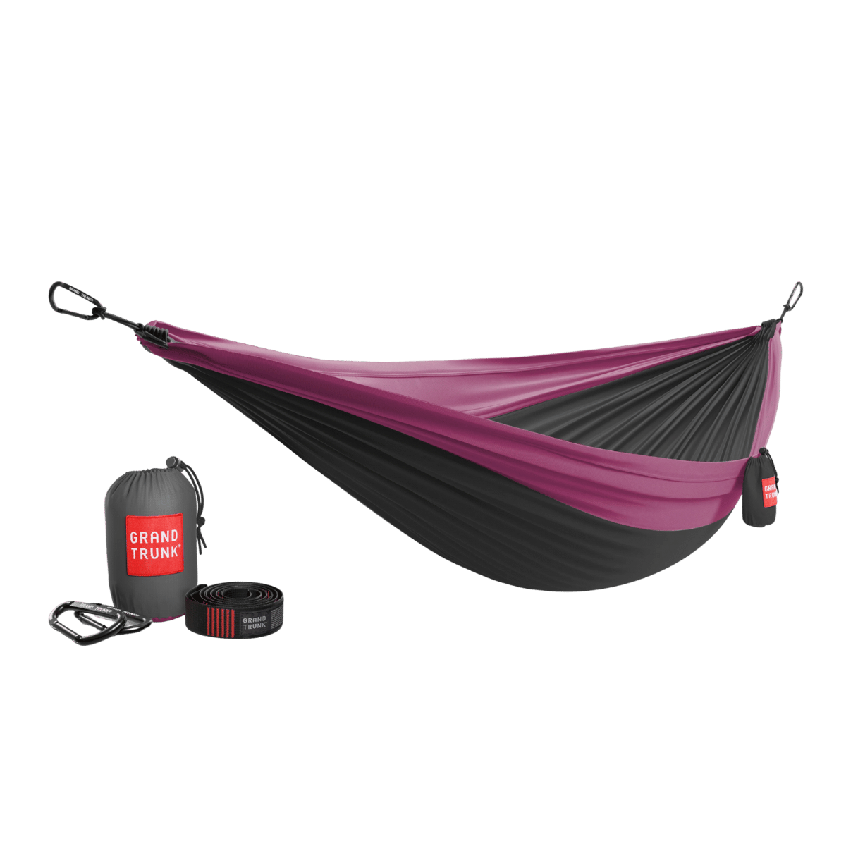 GRAND TRUNK DOUBLE DELUXE HAMMOCK WITH STRAPS CHARCOAL/MAGENTA
