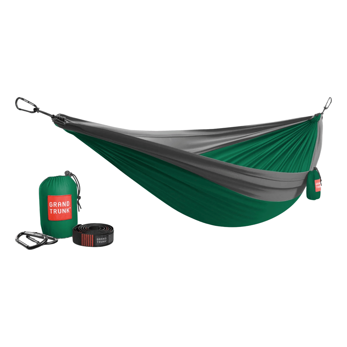 GRAND TRUNK DOUBLE DELUXE HAMMOCK WITH STRAPS GREEN/CHARCOAL